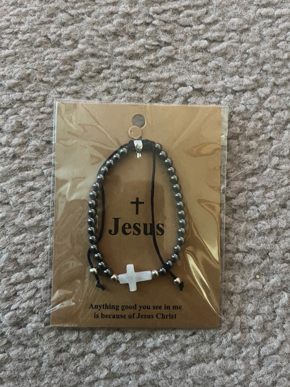 Jesus Cross Beaded Bracelet - Black and White
